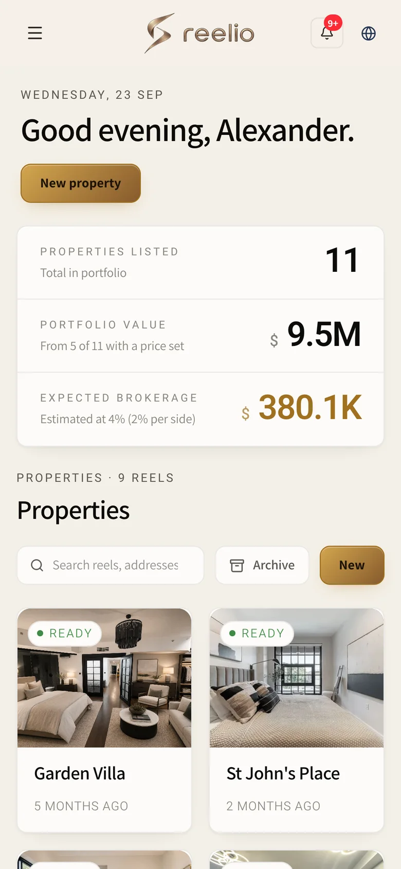 Reelio agent dashboard on a phone